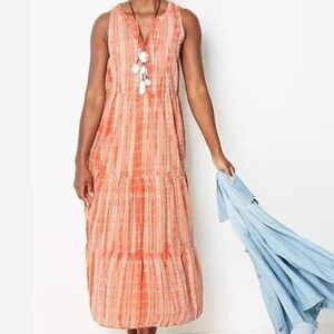 J. Jill Petite Orange Tie Dye Cotton Tiered Maxi Dress